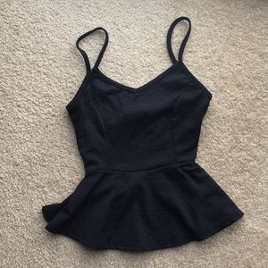 Black peplum open back tank top